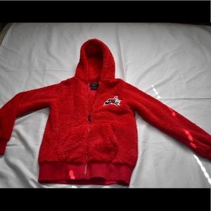 fluffy red nike air jordan hoodie zip-up kids size M
